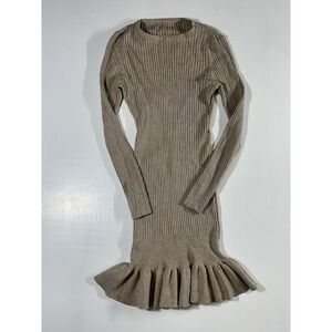 Elegant Tan Ribbed Mini Dress